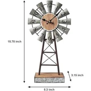 Reloj de mesa galvanizado de molino de viento en soporte_2