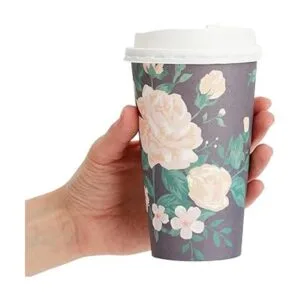 Paquete de 24 tazas de café térmicas de papel floral_3