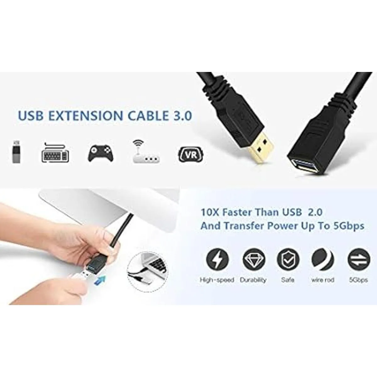 NC XQIN Cable USB de tipo A y 3.0 con conexión macho a_5