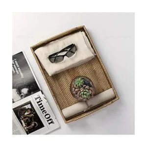 Bandeja rectangular de ratán tejida a mano con asas para_4