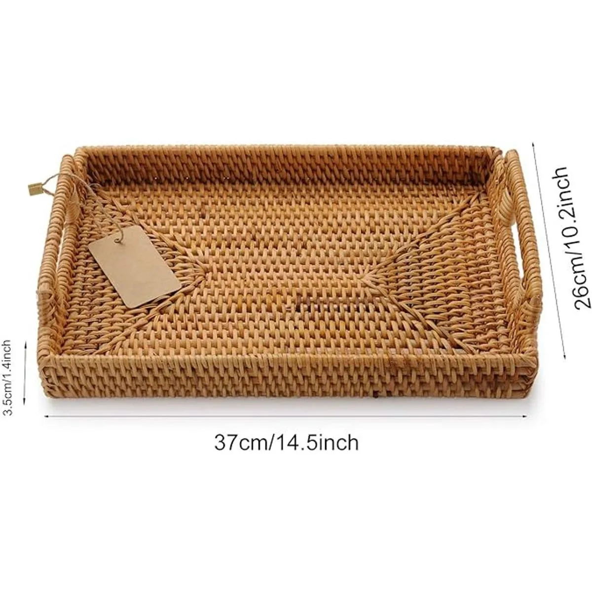 Bandeja rectangular de ratán tejida a mano con asas para_3