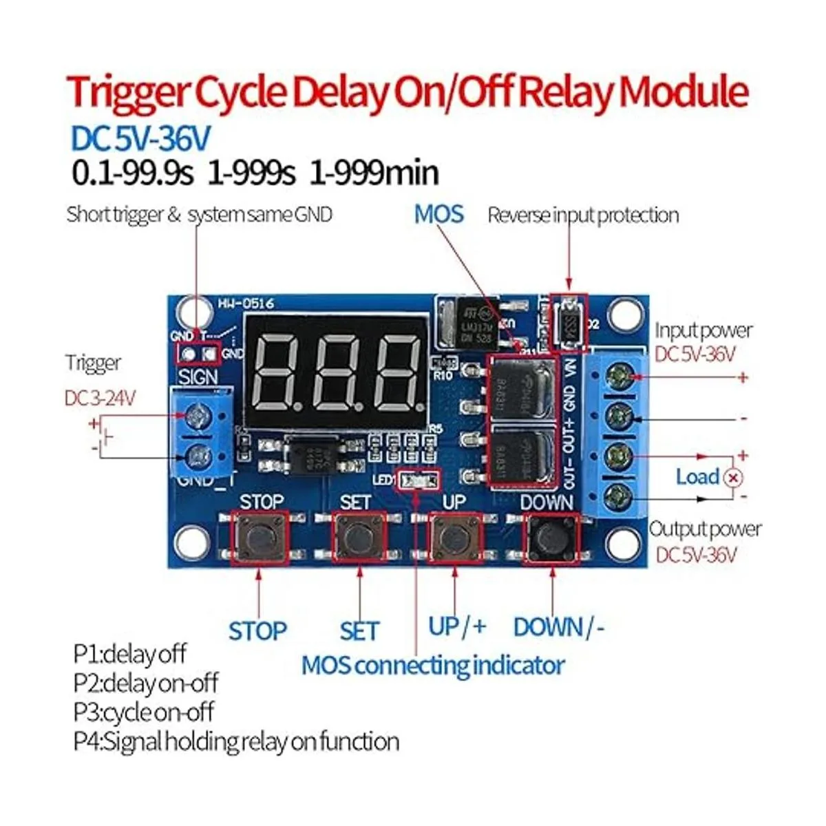 Módulo de temporizador de CC de 5 V36 V interruptor de_3