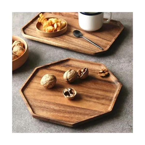 Juego de 2 bandejas cuadradas octágono de madera de acacia_2