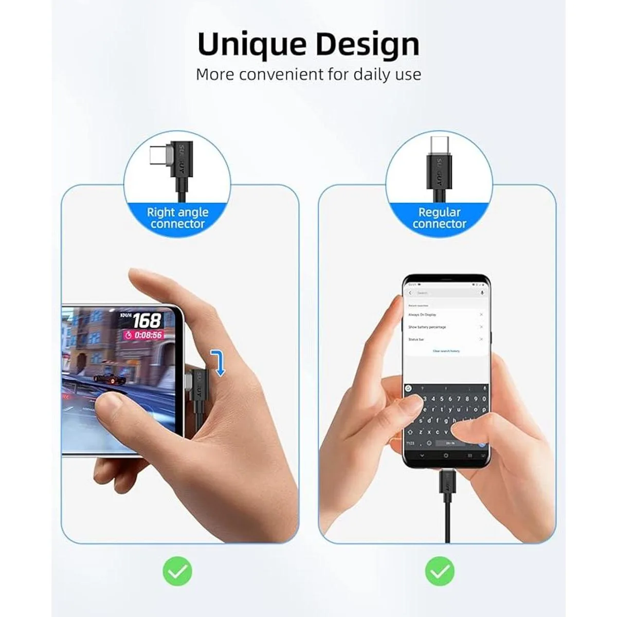 SUNGUY Cable USB C a USB C de 1 pie paquete de 2 ángulo_3