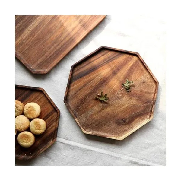 Juego de 2 bandejas cuadradas octágono de madera de acacia_4