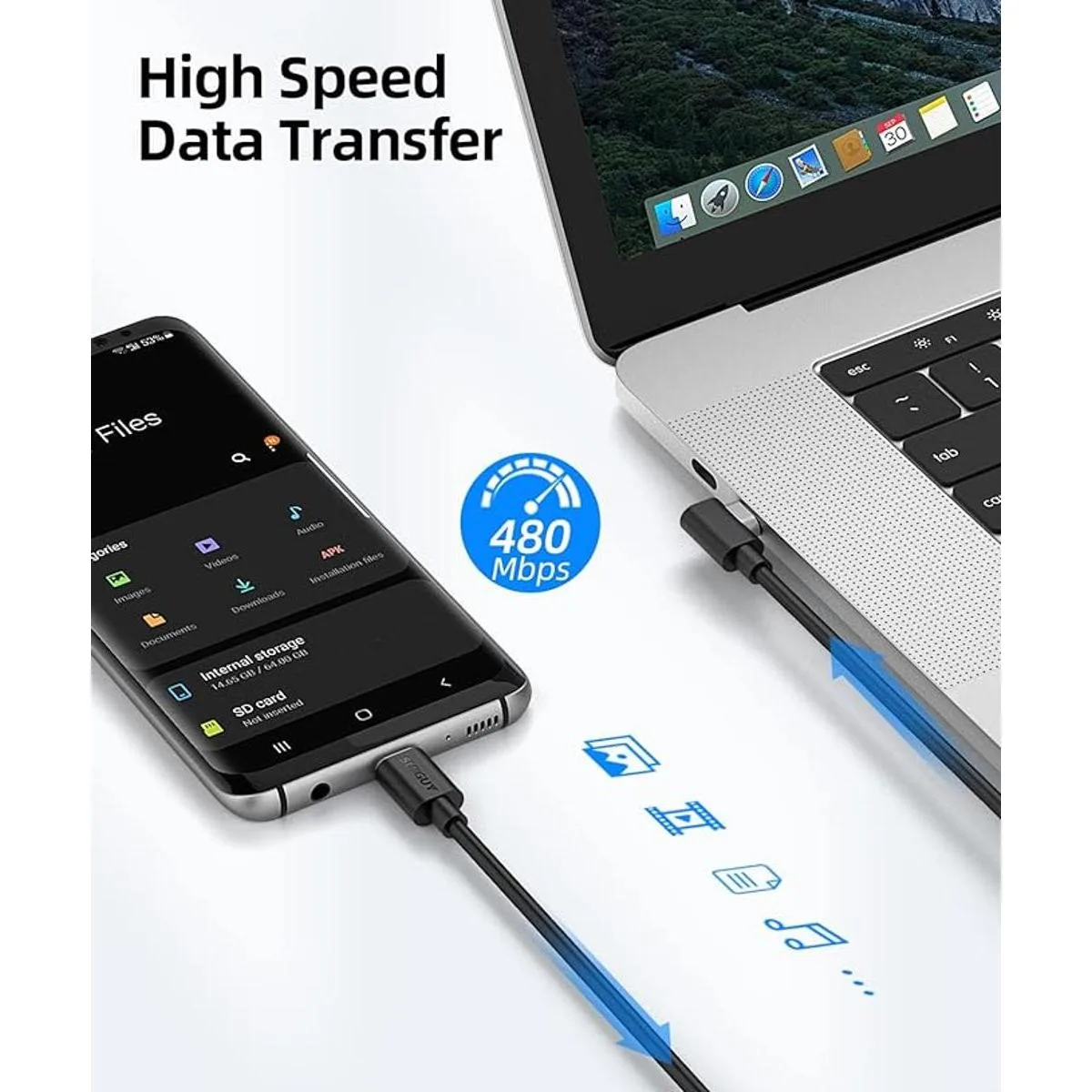 SUNGUY Cable USB C a USB C de 1 pie paquete de 2 ángulo_4