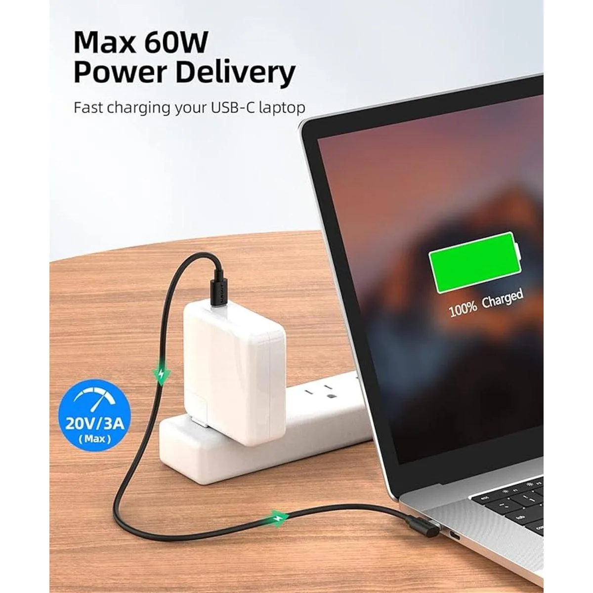 SUNGUY Cable USB C a USB C de 1 pie paquete de 2 ángulo_2