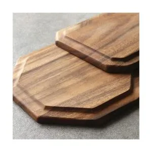 Juego de 2 bandejas cuadradas octágono de madera de acacia_3