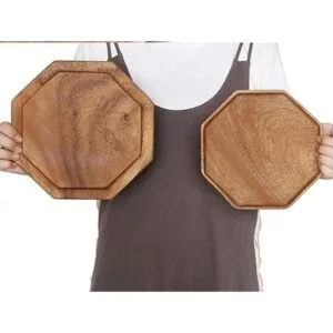 Juego de 2 bandejas cuadradas octágono de madera de acacia_5