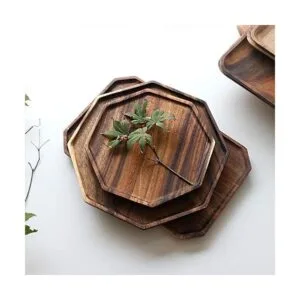Juego de 2 bandejas cuadradas octágono de madera de acacia_7