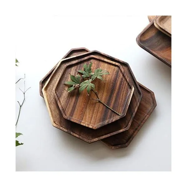 Juego de 2 bandejas cuadradas octágono de madera de acacia_7
