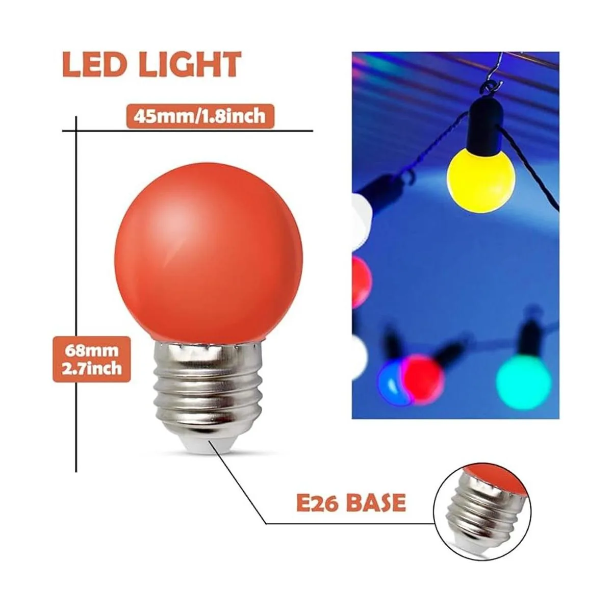 Paquete de 10 bombillas LED de colores de 1 W E27 G45_2