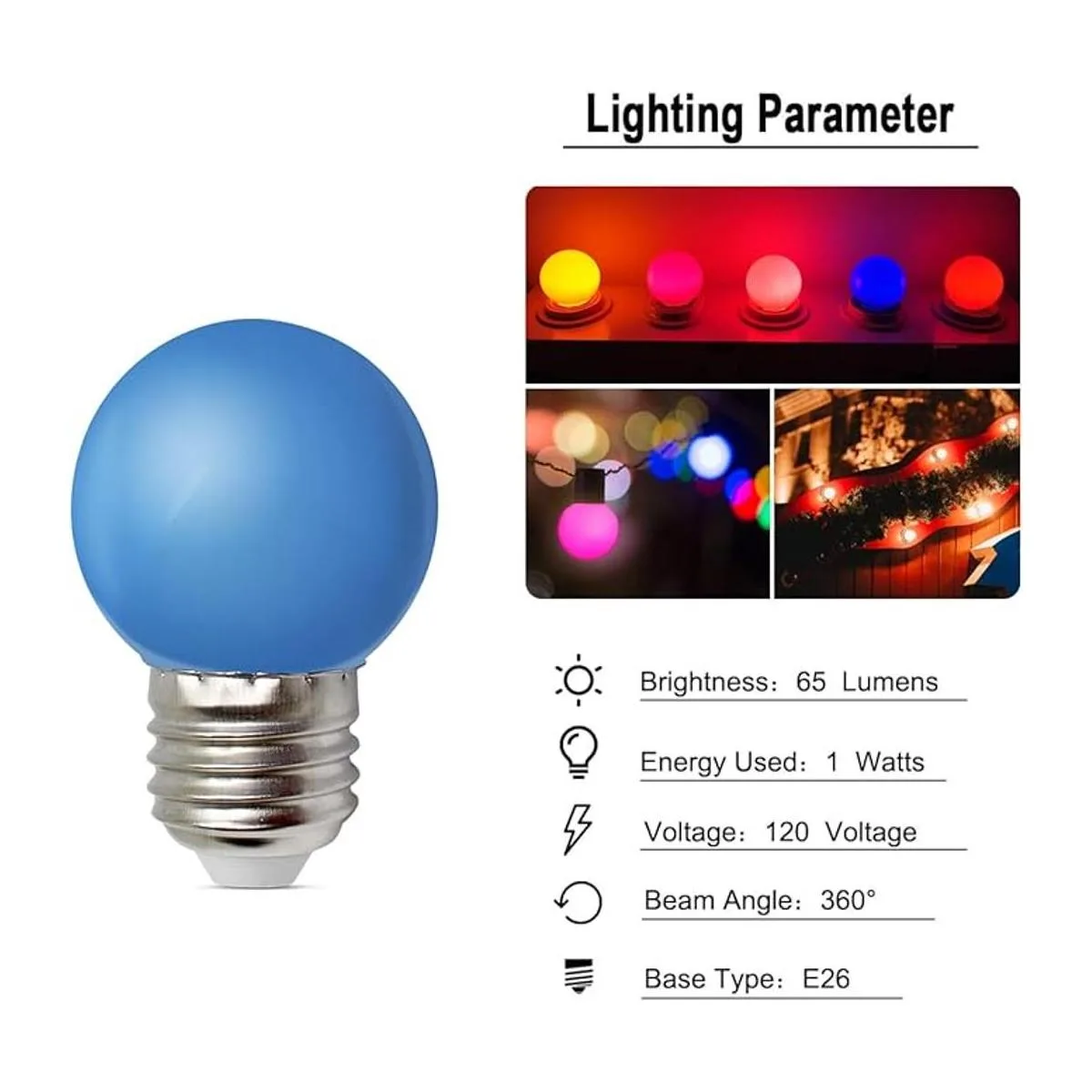 Paquete de 10 bombillas LED de colores de 1 W E27 G45_7