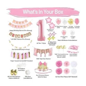 Decoraciones de primer cumpleaños para niña con corona de_2