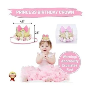 Decoraciones de primer cumpleaños para niña con corona de_4
