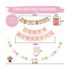 Decoraciones de primer cumpleaños para niña con corona de_5