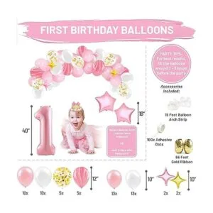 Decoraciones de primer cumpleaños para niña con corona de_6