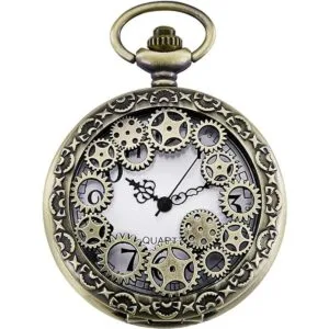 Morfong Reloj de bolsillo Vintage Gear Hollow Quartz Fob_1