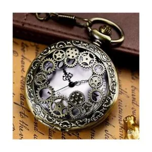 Morfong Reloj de bolsillo Vintage Gear Hollow Quartz Fob_3