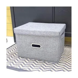 Cubo de almacenamiento con tapa cesta de tela con asas_4