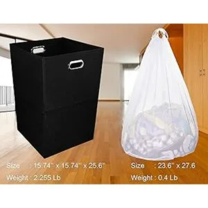 Cesta plegable grande para la ropa sucia con bolsa de_2
