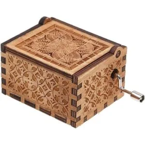 Caja de música de madera con manivela de mano y arco iris_4