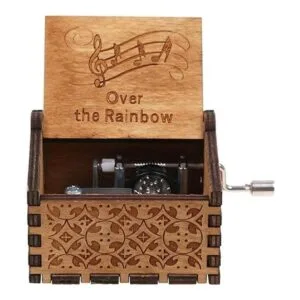 Caja de música de madera con manivela de mano y arco iris_2