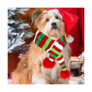 Blulu 2 unidades de Navidad mascota bufanda de punto perro_3