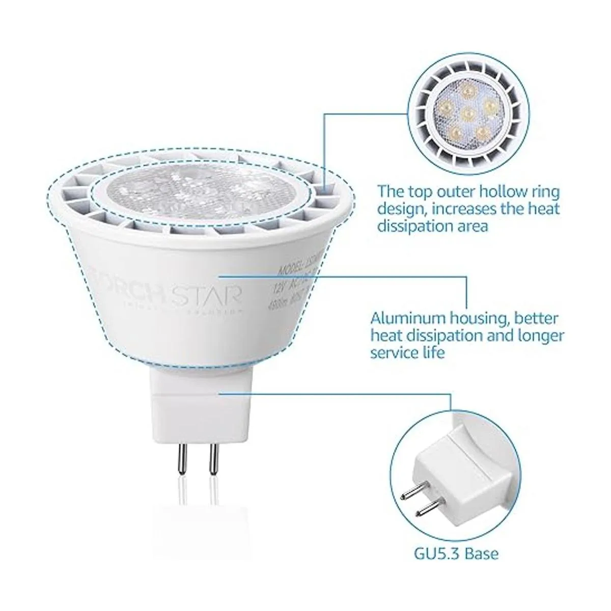 TORCHSTAR Paquete de 12 bombillas LED MR16 regulables_2