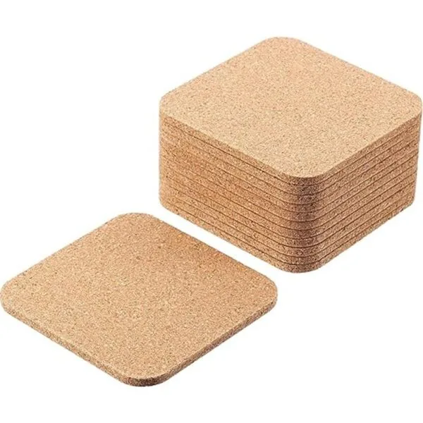 Posavasos cuadrados de corcho grueso de madera para_4