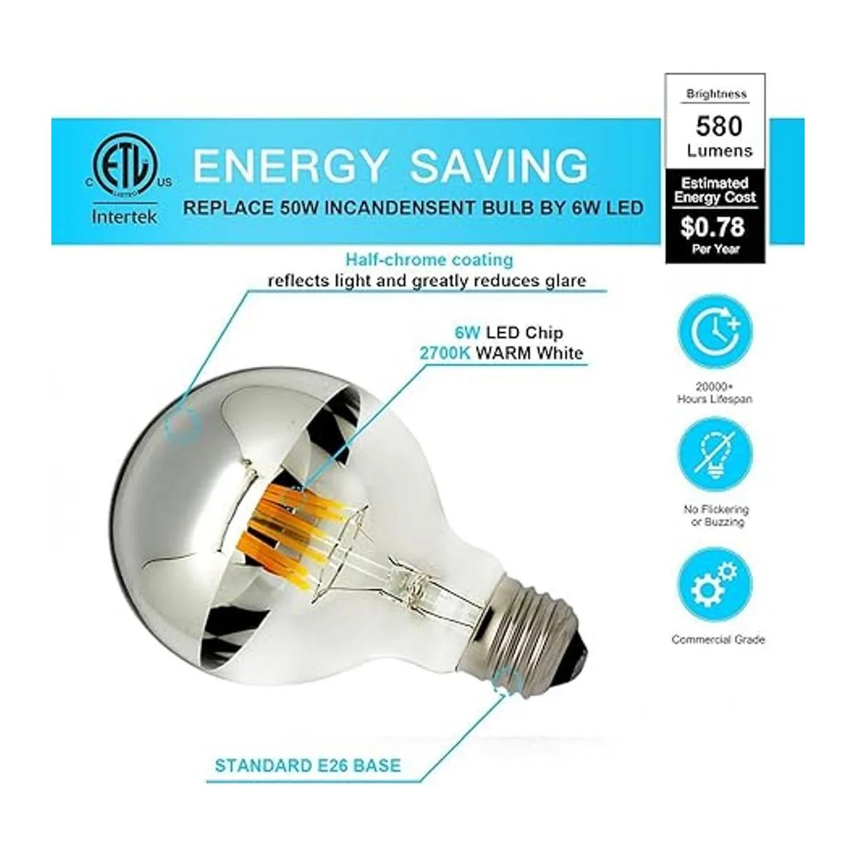 LUXON Luz de medio cromo regulable bombilla de filamento_3