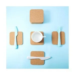 Posavasos cuadrados de corcho grueso de madera para_5