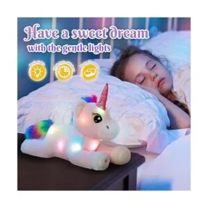 Juguete de peluche de unicornio rosa con luz grande_3