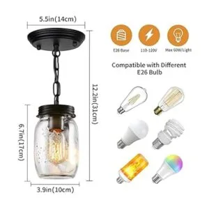 PUZHI HOME Lámparas de cristal para tarros 1 luz colgante_2