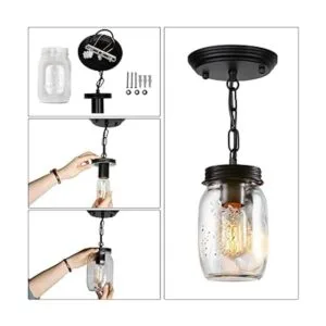 PUZHI HOME Lámparas de cristal para tarros 1 luz colgante_3