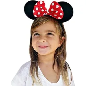 DH Diadema para orejas de ratón y lazo rojo para niñas_4