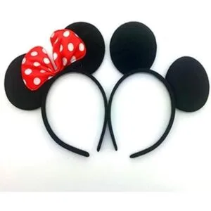 DH Diadema para orejas de ratón y lazo rojo para niñas_2