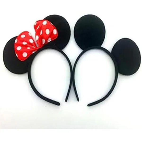 DH Diadema para orejas de ratón y lazo rojo para niñas_2
