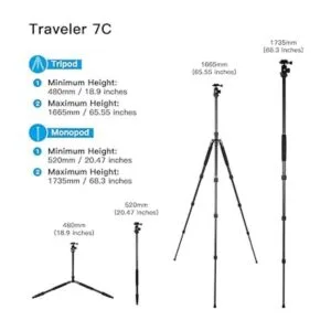 SIRUI Traveler Trípode de cámara 7C de 65.55 pulgadas de_6