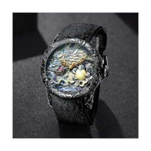 Big Dial Relojes de moda hombres 3D grabado dragón cuarzo_6