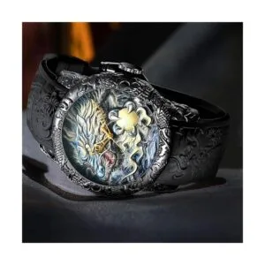 Big Dial Relojes de moda hombres 3D grabado dragón cuarzo_7