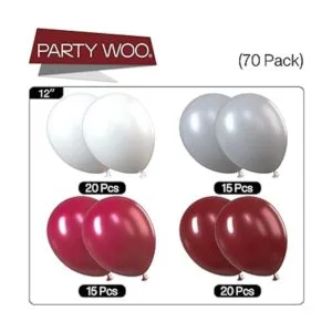 PartyWoo Paquete de 70 globos de color burdeos y blanco_4