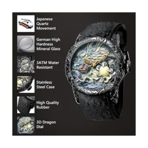 Big Dial Relojes de moda hombres 3D grabado dragón cuarzo_4