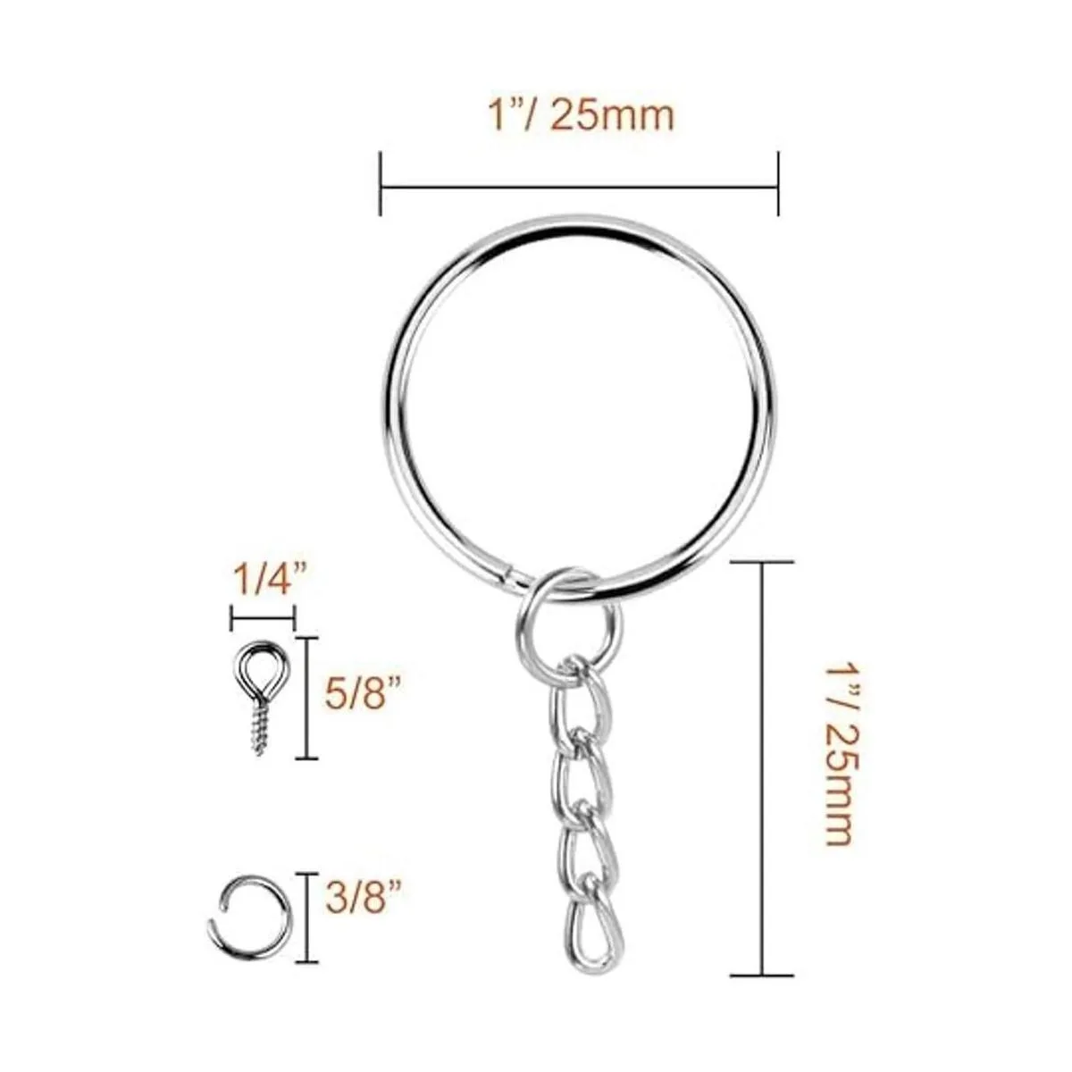 Onwon Llavero de metal con cadena de 0.984 in y anillo de_2