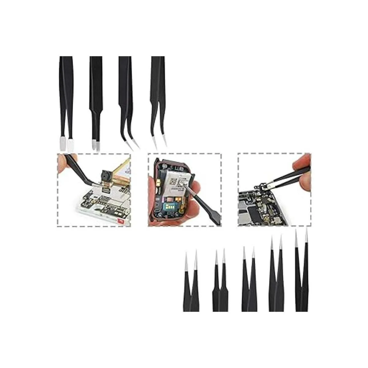 Juego de pinzas de precisión antiestáticas ESD con bolsa_6