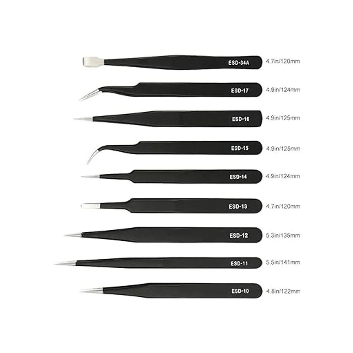 Juego de pinzas de precisión antiestáticas ESD con bolsa_2