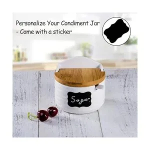 Tazón de sal de azúcar de cerámica con tapa y cuchara de_4