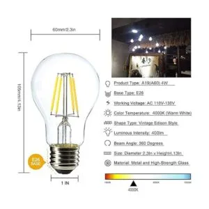 Bombilla de filamento LED vintage regulable de 4 W de 4000_3