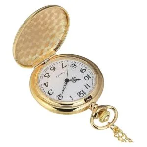 IMART Reloj de bolsillo vintage liso con cadena dorado_2