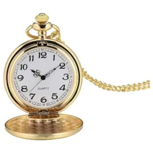 IMART Reloj de bolsillo vintage liso con cadena dorado_1
